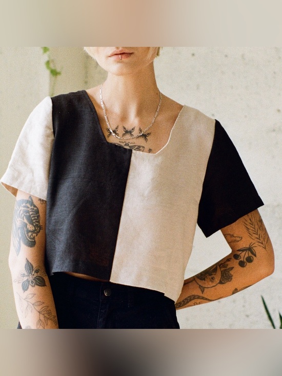 notPERFECTLINEN Tops - NWOT Ersa Fibers handsewn quilted 100% linen crop top, size L